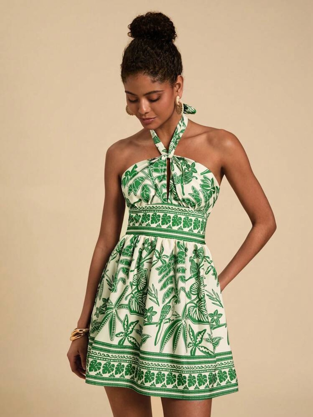 Green Floral Halter Sundress - Brand: